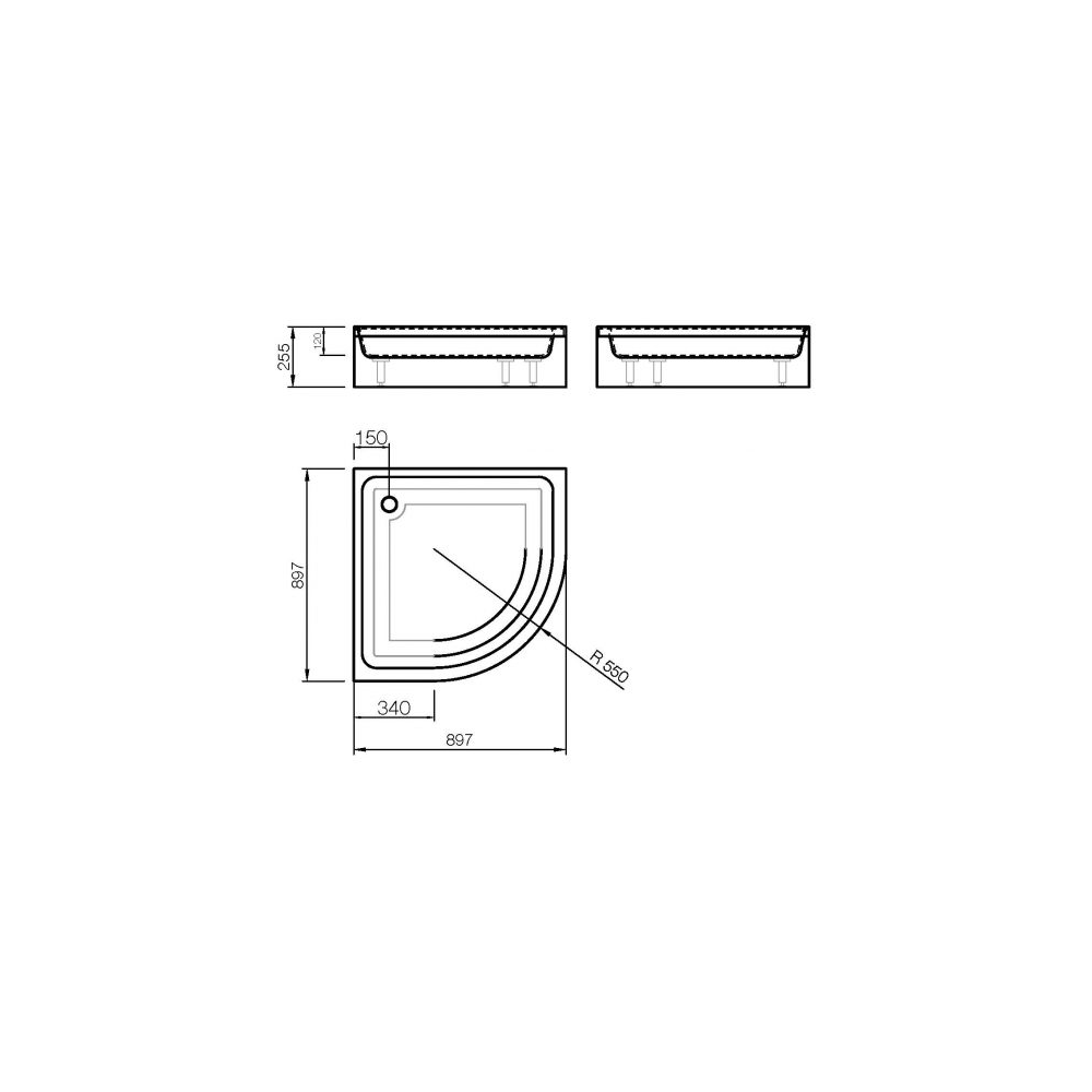 Akmens masės dušo padėklas R 90 90x90 cm pusapvalis R 550 Vedela lt